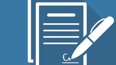 Illustration icon of a contract with a pen