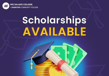 colorful graphic with money, diploma and cap. Text: Scholarships Available