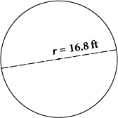 A circle with radius 16.8ft.