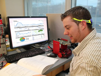 photo: man looking at web analytic data on a laptop