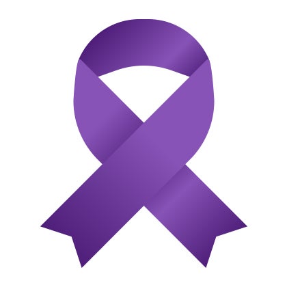 Domestic Violence Awareness Month purple ribbon with text: Domestic Violence Awareness Month