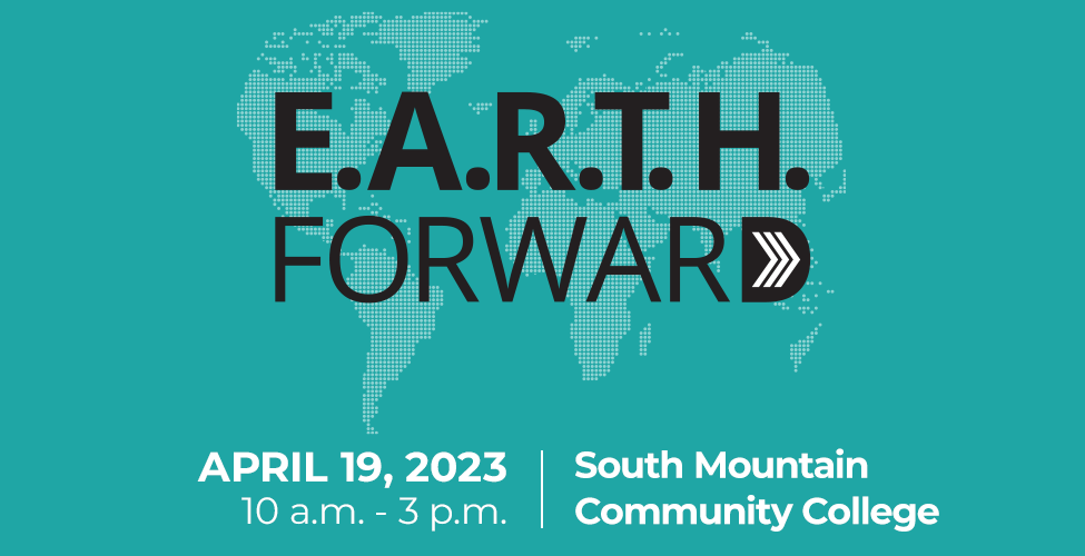 Earth Forward in black text over a teal map of the world