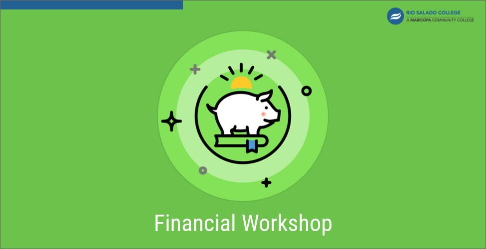 Green background with piggy bank and the words Financial Workshop beneath it
