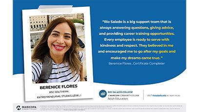 photo of Berenice Flores with her quote from the blog as text in the image.