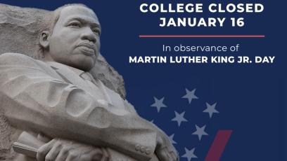 Rio Salado College will be closed on Monday, Jan. 16, 2023, in observance of Martin Luther King Jr. Day.