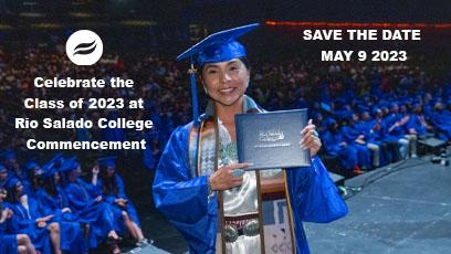 Pictured here is 2022 grad Rochelle Yazzie with text: Save the Date May 9, 2023