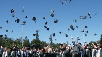 Graduates throwing up hats