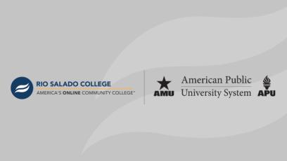 Images of Rio Salado College and American Public University System logos and text with college names