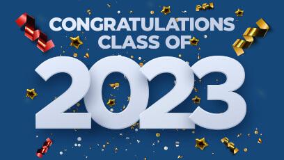 Festive party streamers and text: Congratulations Class of 2023