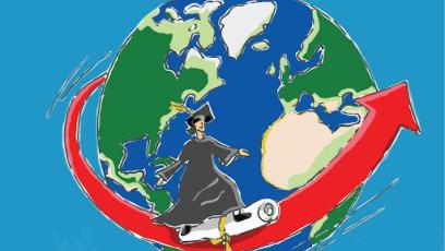 Graduate traveling round the world