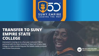 Transfer to SUNY Empire State College with Rio Salado College. Happy, African American female grad smiling.