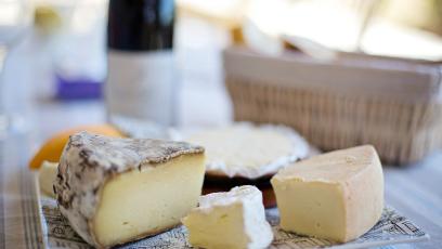 A tray of cheeses