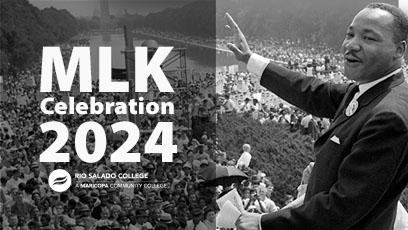 Dr. King at March on Washington waving to attendees.  Text: MLK Celebration 2024 