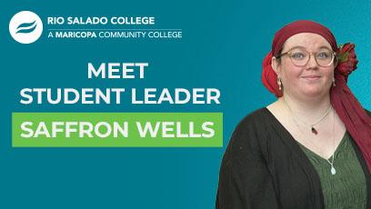 headshot of Saffron Wells with text: Meet Student Leader Saffron Wells