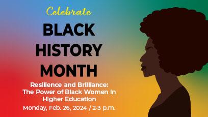 Celebrate Black History Month. Colorful gradient background with a silhouette of a Black woman's face