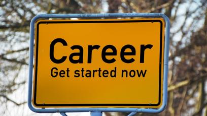 a road sign with the words: career get started now