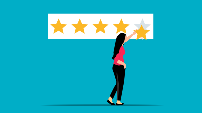 Woman taking a gold star off a five star ranking