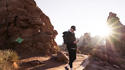 A man hiking in the desert