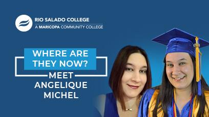 picture of graduate with text 'Where Are They Now? Meet Angelique Michel'