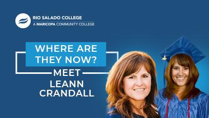 two photos of a graduate, one in cap and gown with text 'Where Are They Now Alumni Profile – Meet Leann Crandall'