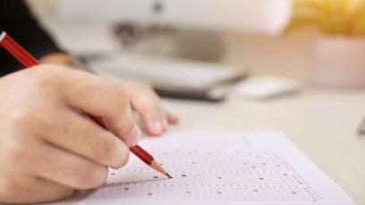 Student taking multiple choice quiz