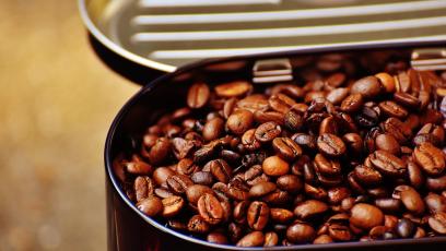 An open can of coffee beans