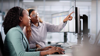 Two women working in an office