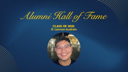 R. Lennon Audrain photo with words Alumni Hall of Fame 2025