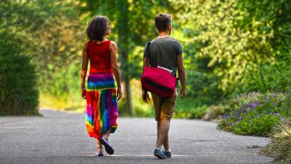 A couple walking down the street