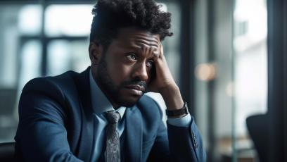 A stressed man at work