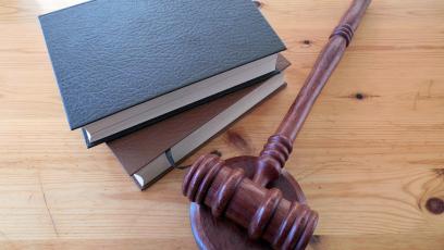 Gavel and law books on a table