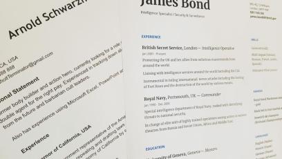 Examples of resumes for James Bond and Arnold Schwarzenegger