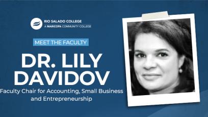 photo of Dr. Lily Davidov. text: Meet the Faculty Dr. Lily Davidov faculty chair for accounting, small business and insurance