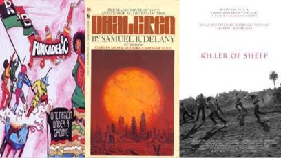 Funkadelic album cover, Dhalgren book cover, Killer of Sheep film poster