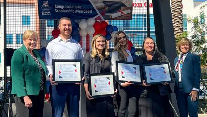 photo of the scholarship winners with Linda Thor and Kate Smith