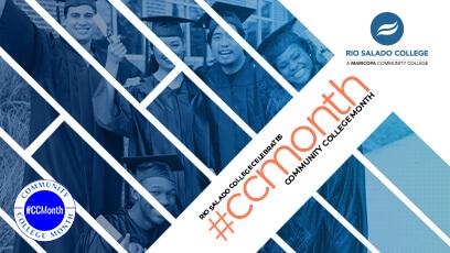 decorative photo of students in graduation regalia with text: Rio Salado College celebrates #CCMonth