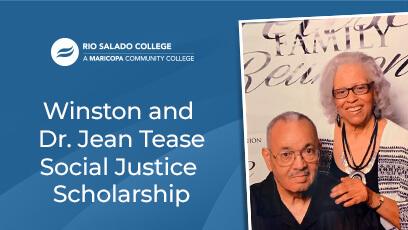 photo of Jean and Winston Tease with text: Winston and Dr. Jean Tease Social Justice Scholarship