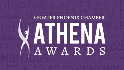logo for the Greater Phoenix Chamber ATHENA Awards on a purple background