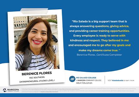 photo of Berenice Flores with her quote from the blog as text in the image.