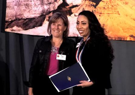 Martha Salter posing with President Kate Smith at the All AZ Academic award ceremony