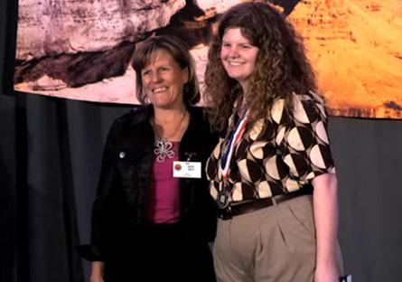 Emma Harlow posing with President Kate Smith at the All AZ Academic Scholars award ceremony