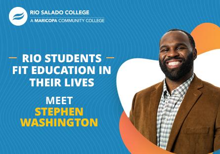 Photo of Stephen Washington. Text: Rio students fit education into their lives.