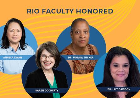 alt text: photos of Angela Kwan, Karen Docherty, Wanda Tucker, Lily Davidov. Text: Rio Faculty Honored