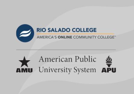 Images of Rio Salado College and American Public University System logos and text with college names