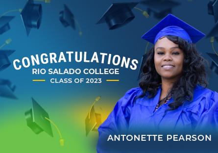 Student Marshal, Antonette Pearson. Text: Congratulations Rio Salado College Class of 2023
