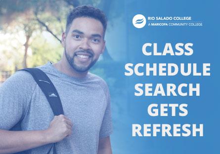 Student with a backpack. Text: Class schedule search gets refresh