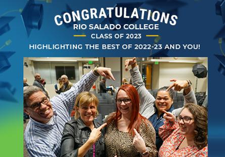 Group of Rio students and staff with text: Highlighting the best of 2022-23 and you!