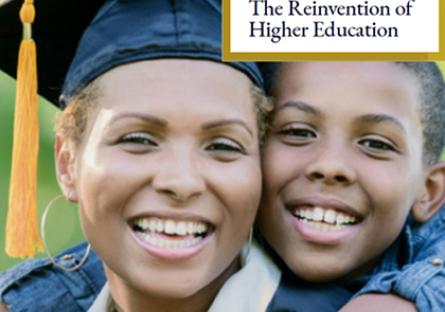 Black female grad with her son smiling. Presidents Forum: The Reinvention of Higher Education