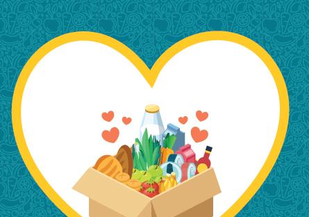 Image of UMOM logoL box full of food with hearts
