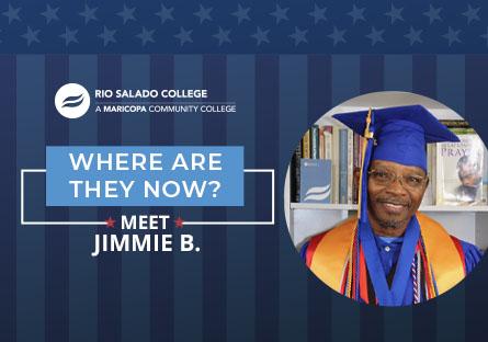 image of Jimmie Booze in his cap and gown with text: Where Are They Now? Meet Jimmie B.